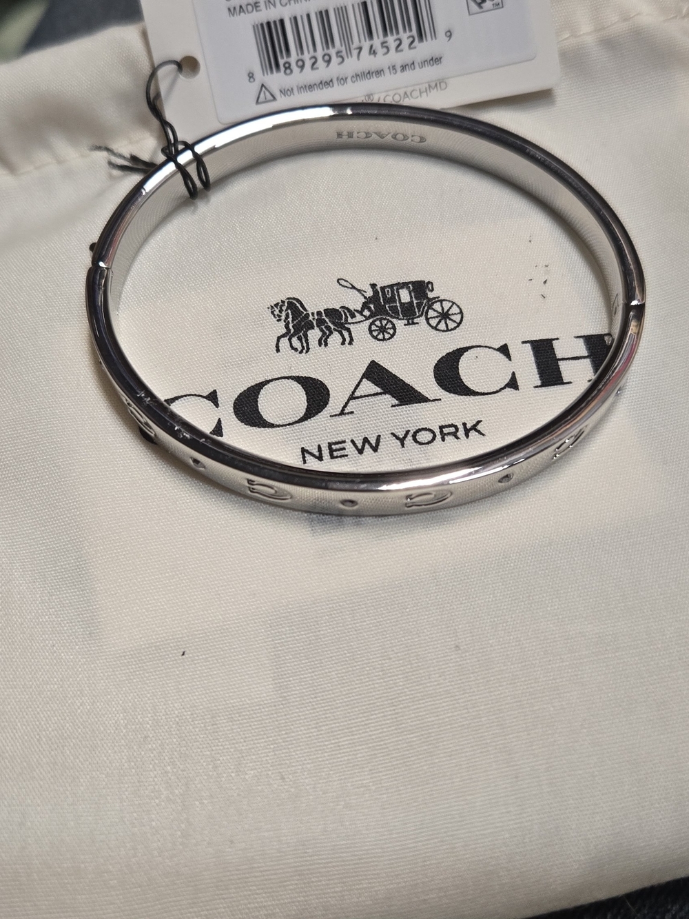 Coach New York Silver Logo-Accent Bangle Bracelet